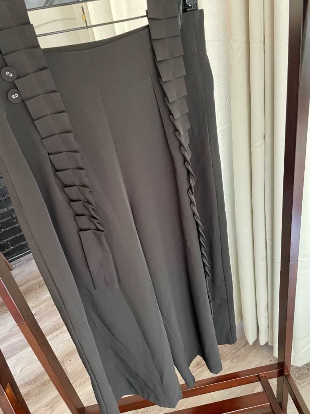 Designer High-Waist Wide-Leg Suspender Trousers Pleated Strap Architectural Brow - Picture 8 of 8